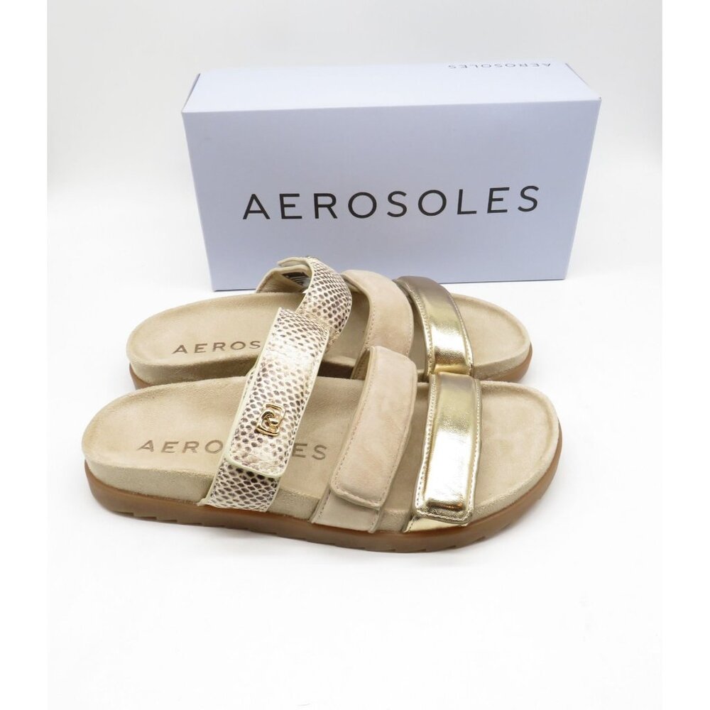 Aerosoles Womens Lee Gold Metallic Leather Slide Sandals Size 8M NEW $79